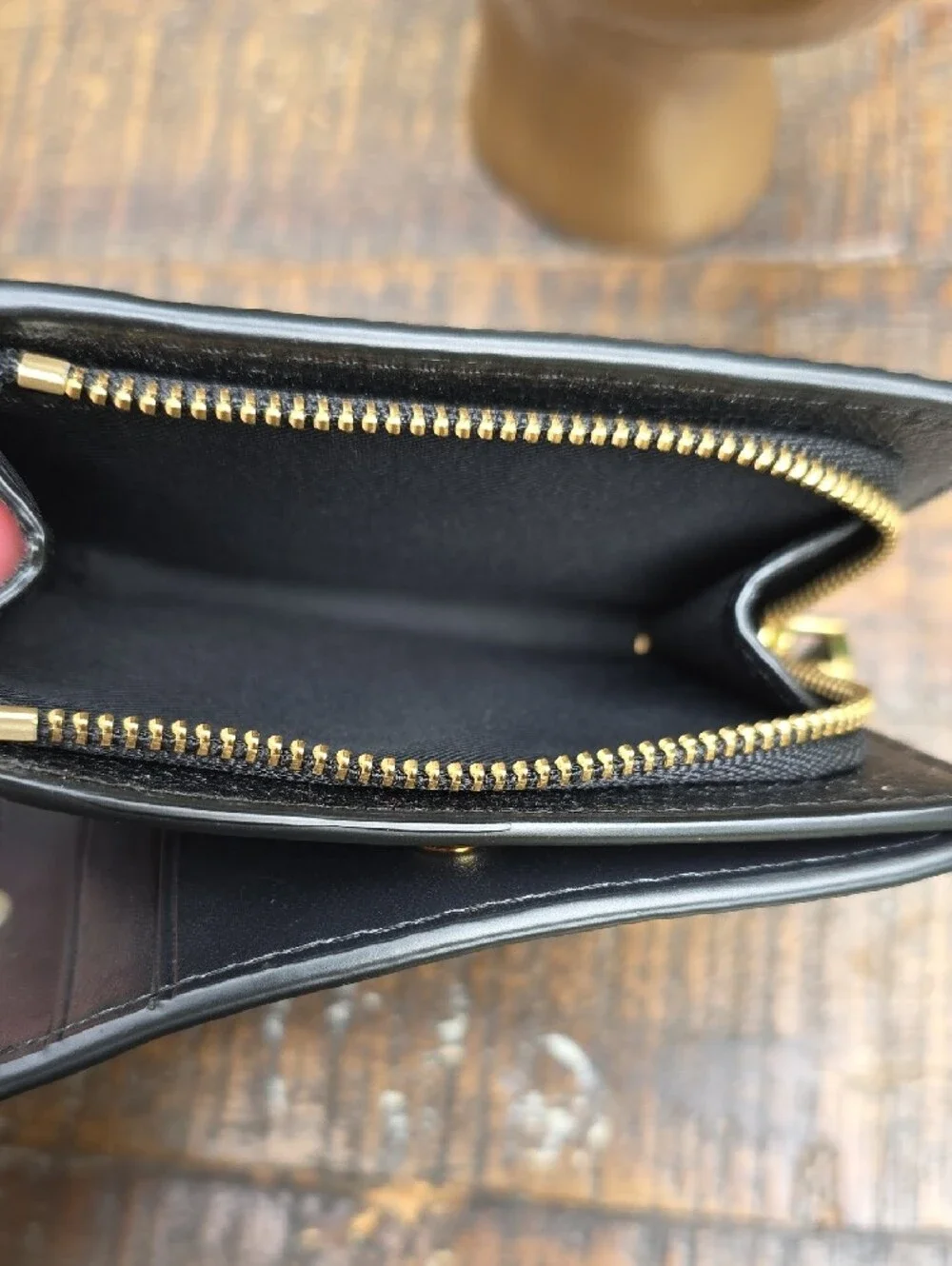 Marc Jacobs Black Pebbled Leather Zip Wallet with Gold Hardware